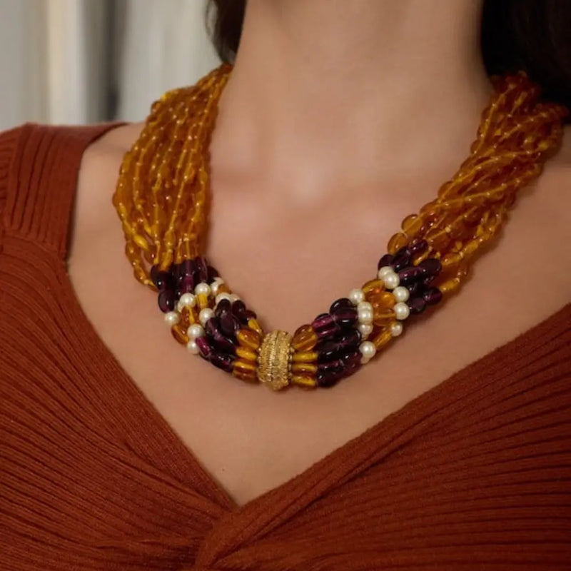 Amber & Amethyst Multi-Strand Necklace