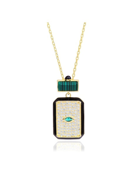 Malachite and Pave' Deco Enamel Rectangle Necklace