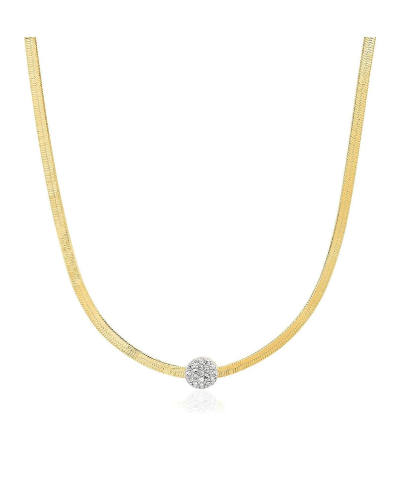 Herringbone Chain with Pave' Dot Necklace