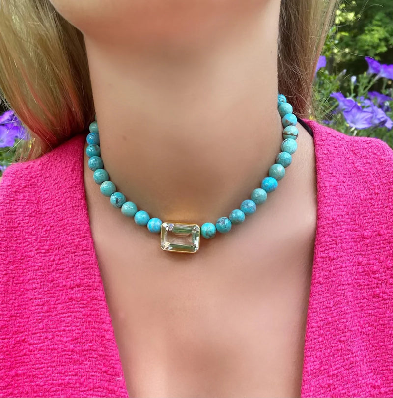 TURQUOISE + EMERALD CUT NECKLACE