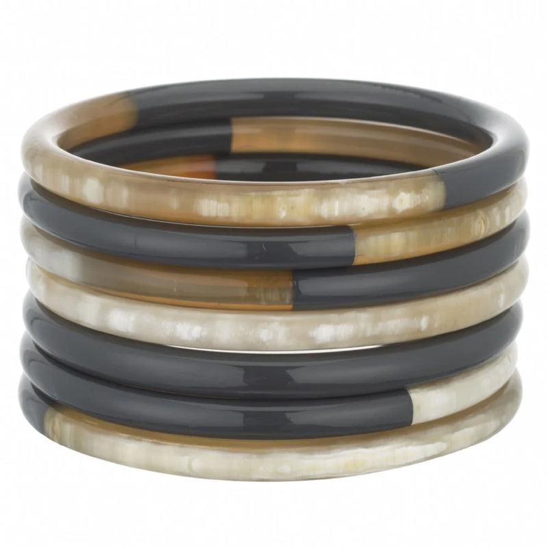 Natural Horn Bangle Set of 7 With Lacquer
