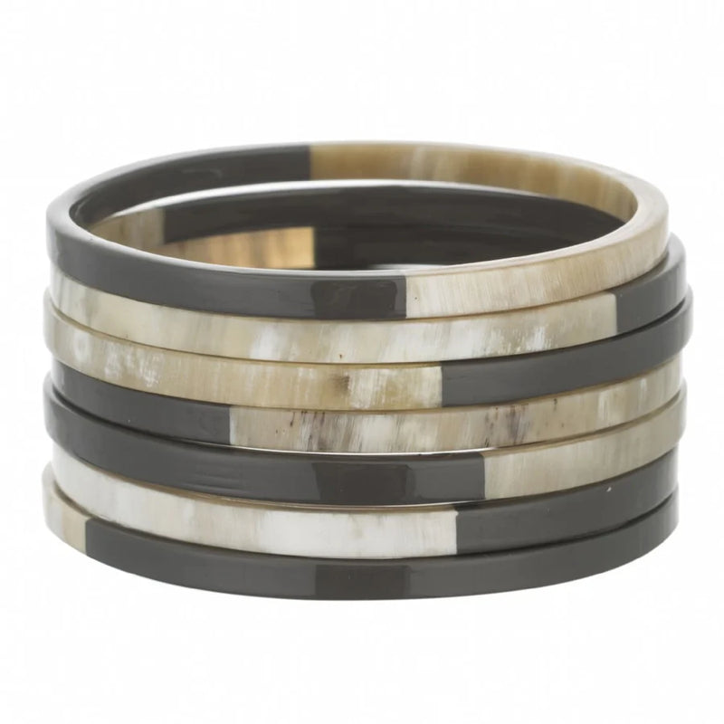 Natural Horn Set Of 7 Bangles With Lacquer