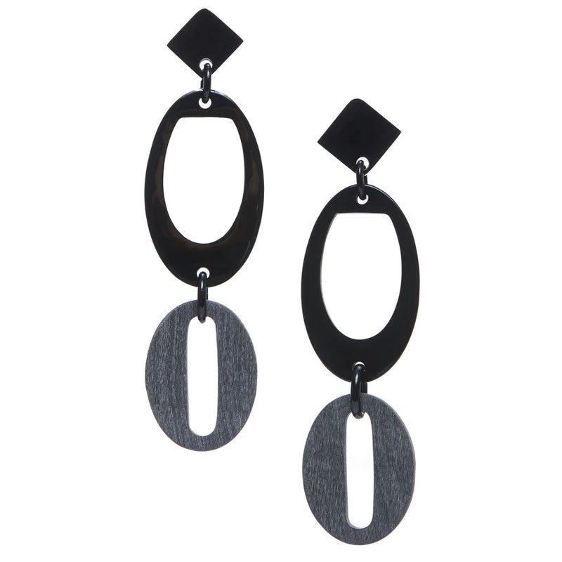 Natural Black Horn Drop Earring On Post