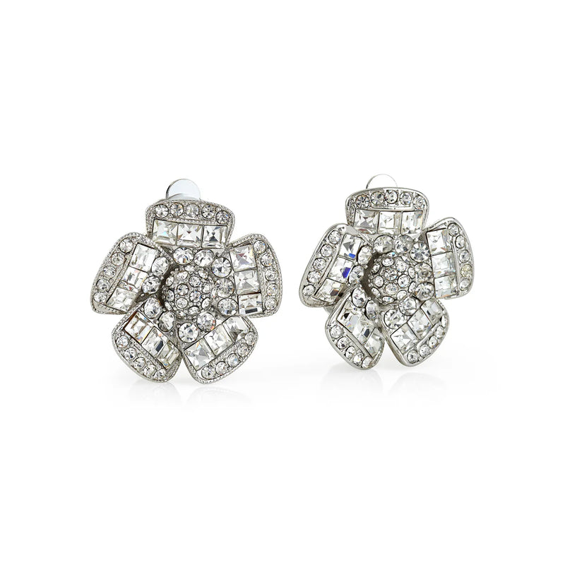 CRYSTAL FLOWER CLIP EARRINGS