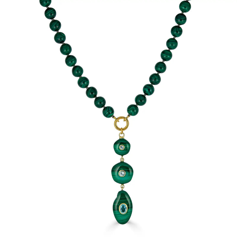 Malachite Silk-Knotted Necklace with Triple Drop Pendant
