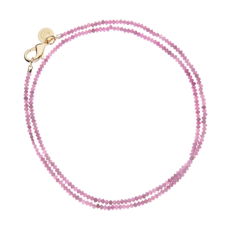 Double Wrap Diamond Cut Beaded Necklace in Pink Tourmaline