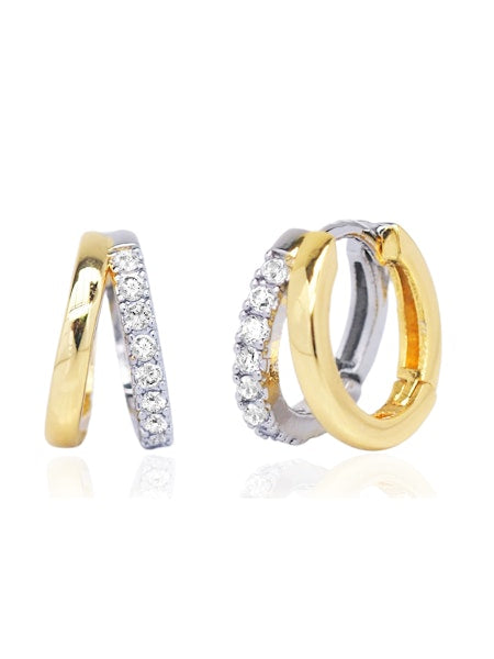 Two Tone Silver Pave' and Gold Click Huggies