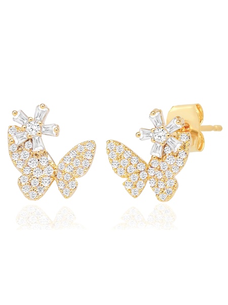 Pave' Butterfly and Baguette Flower Studs