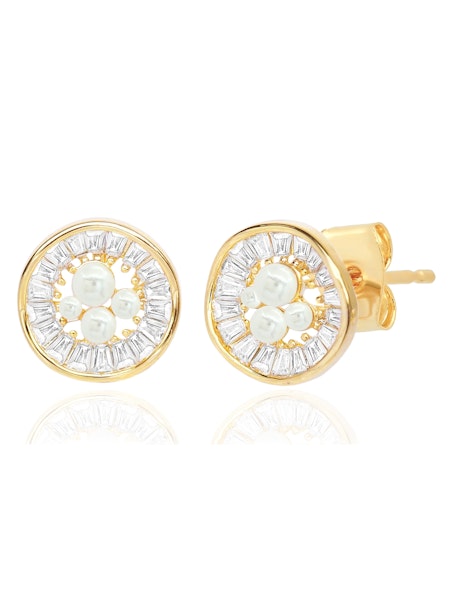 Baguette CZ and Pearl Nest Studs